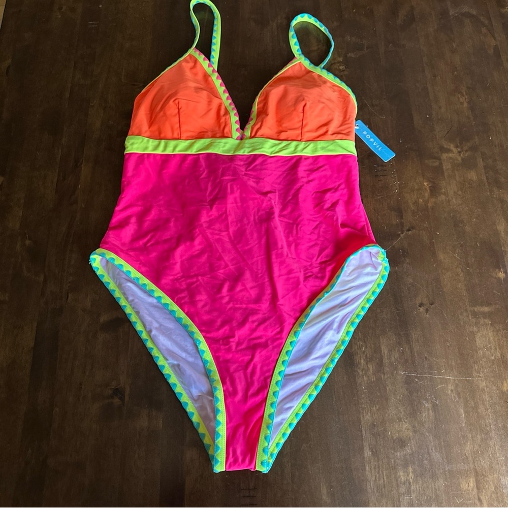 New Popvil Neon Colorblock One‎ Piece Swimsuit Size XXL Beach Resort Vacation